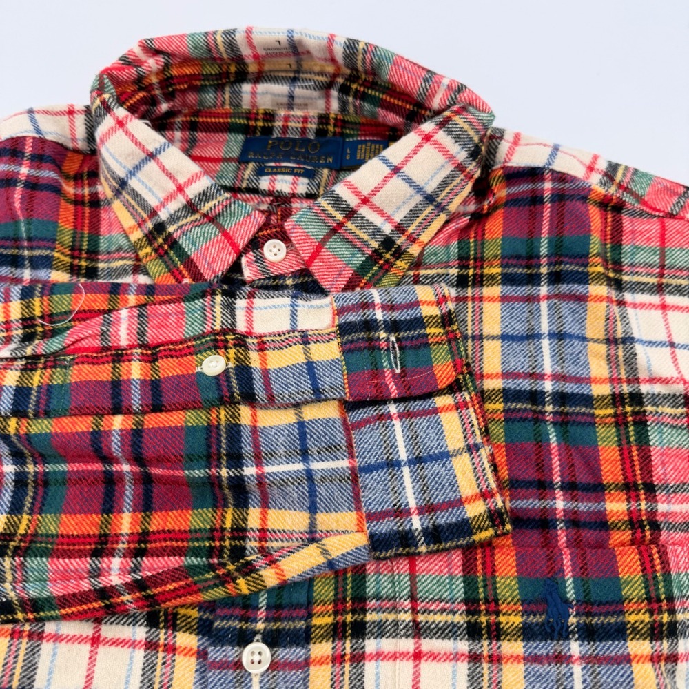 Polo Ralph Lauren Button Down Mens Large red Plaid Classic Fit Cotton Flannel
